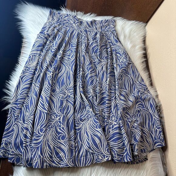 Effies Heart Leaf Print Jersey Circle Midi Skirt Pockets Retro Style Blue Size L - Picture 8 of 8